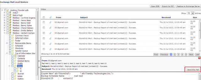 Vembu's Enhanced Exchange Backup and Recovery