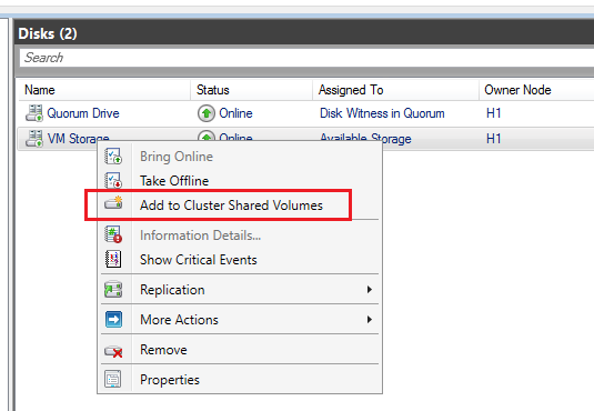 Add to Cluster Volumes