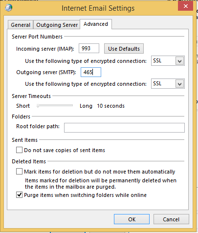 Configuring Office 365 using IMAP