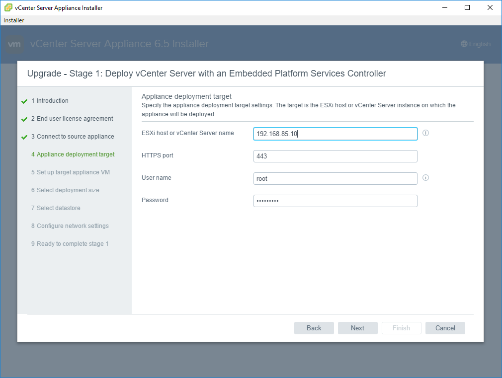 Migrating from VCSA6 to VCSA6.5