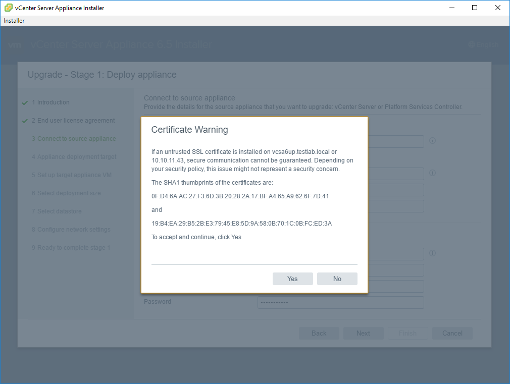 Migrating from VCSA6 to VCSA6.5