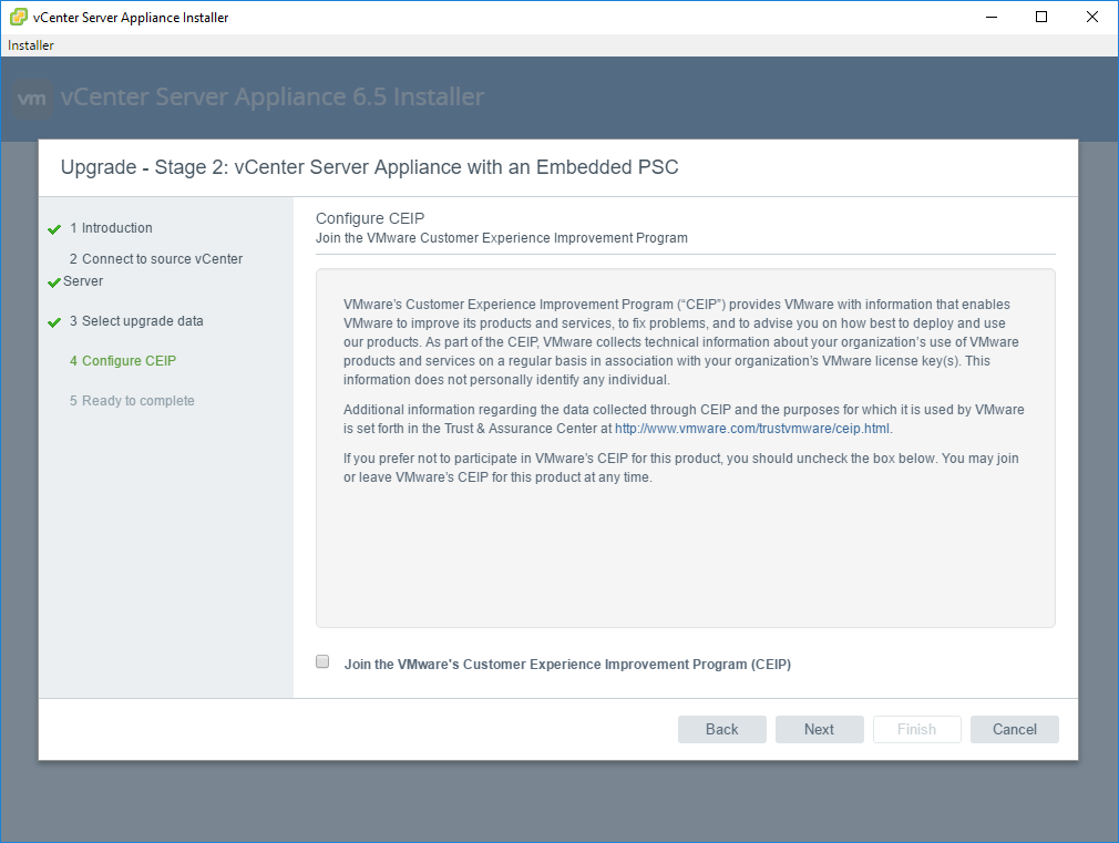 Migrating from VCSA6 to VCSA6.5