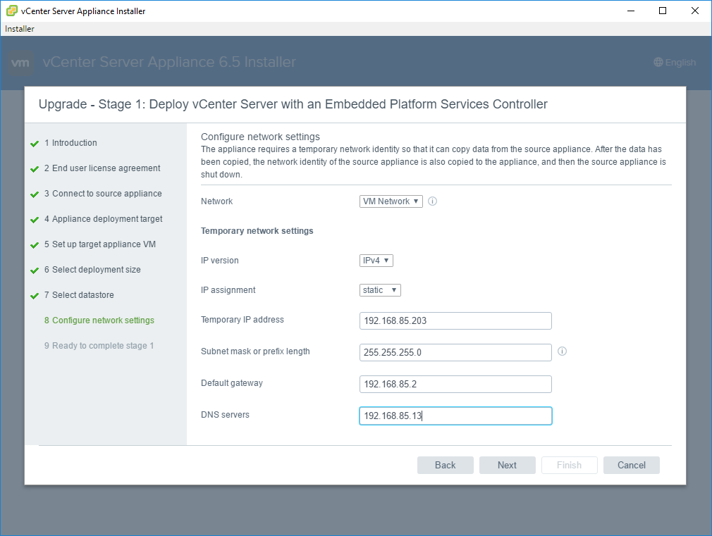 Migrating from VCSA6 to VCSA6.5