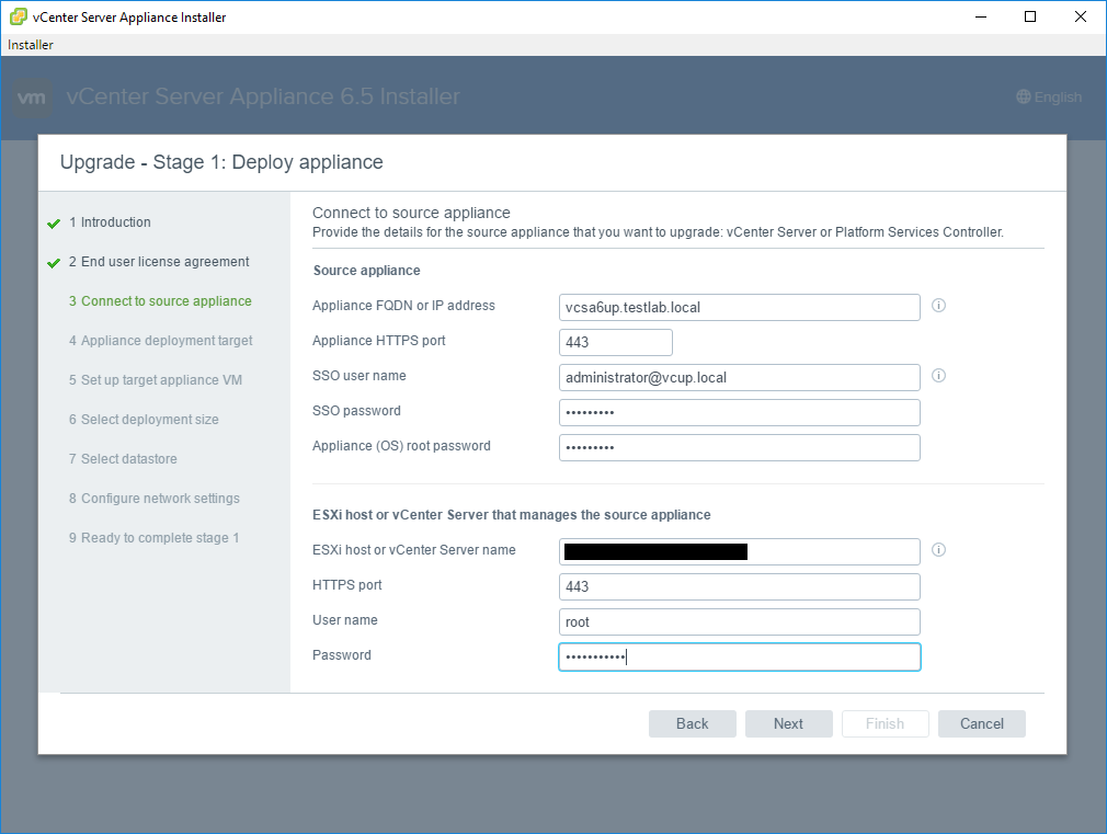 Migrating from VCSA6 to VCSA6.5