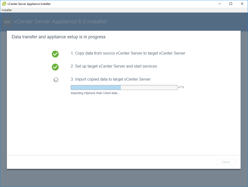 Migrating from VCSA6 to VCSA6.5