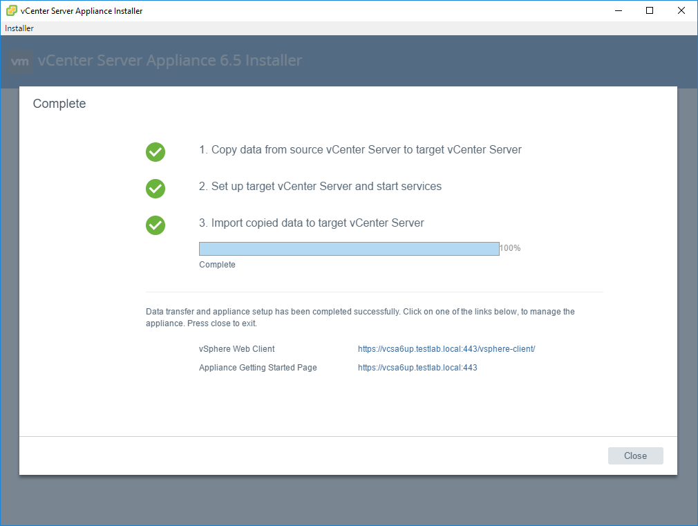 Migrating from VCSA6 to VCSA6.5