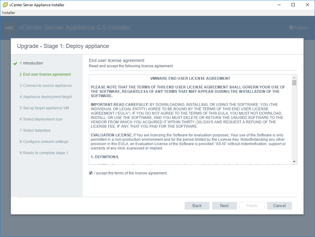 Migrating from VCSA6 to VCSA6.5