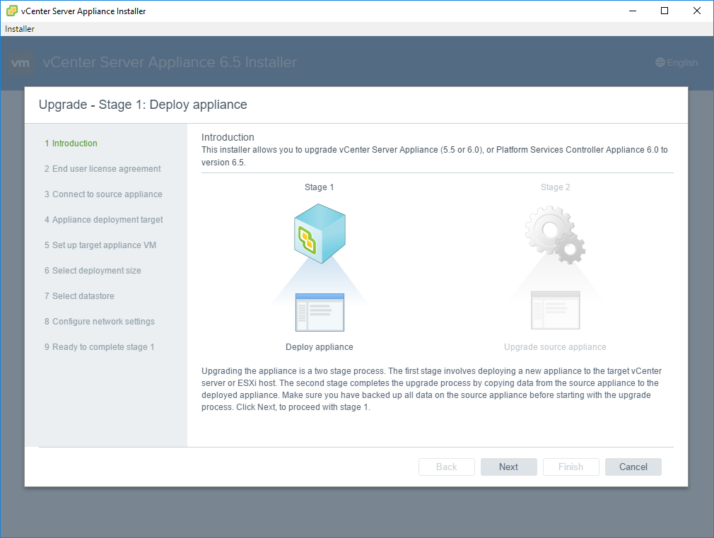 Migrating from VCSA6 to VCSA6.5