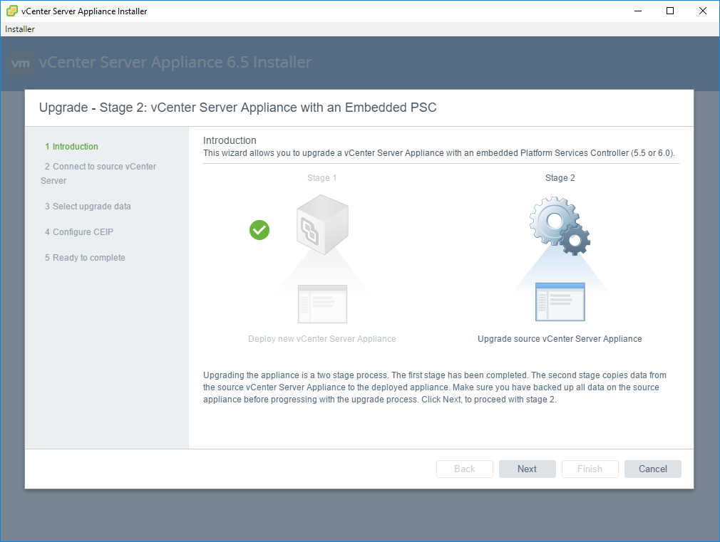 Migrating from VCSA6 to VCSA6.5