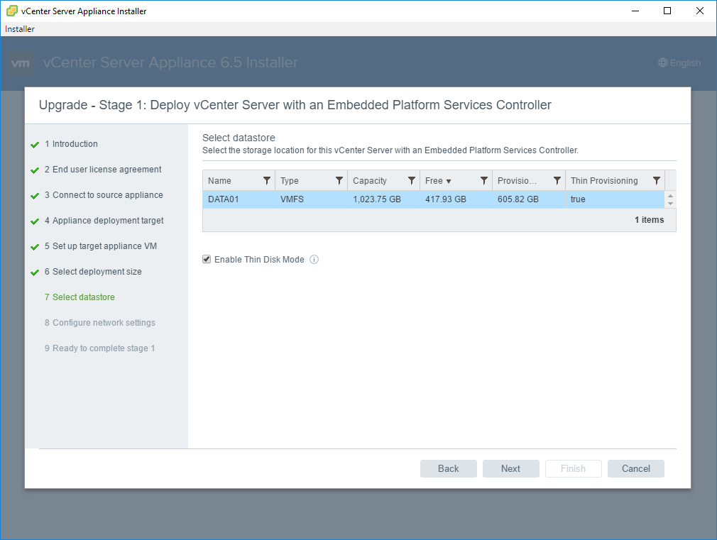 Migrating from VCSA6 to VCSA6.5