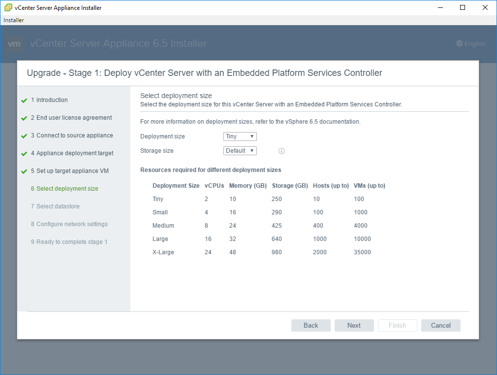 Migrating from VCSA6 to VCSA6.5