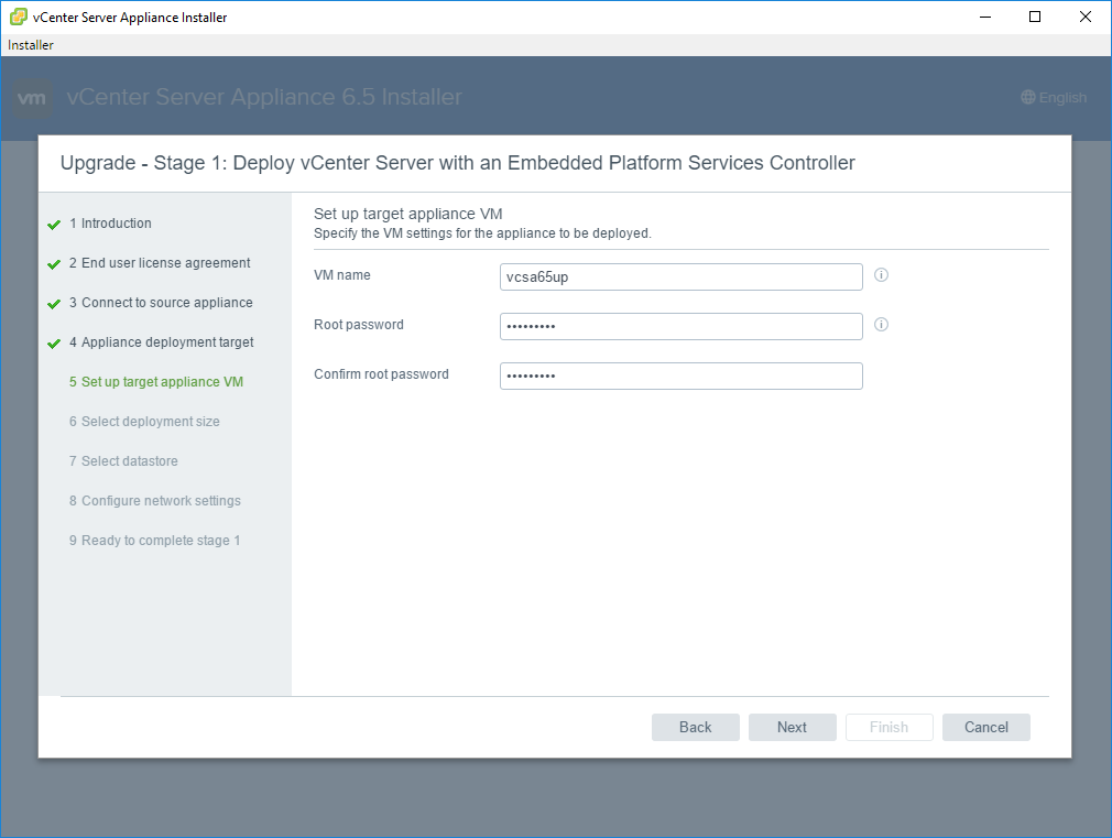 Migrating from VCSA6 to VCSA6.5