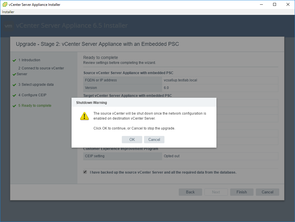 Migrating from VCSA6 to VCSA6.5