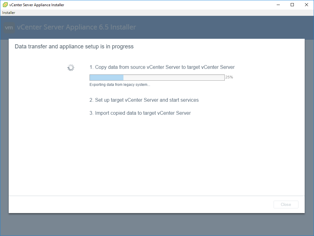 Migrating from VCSA6 to VCSA6.5