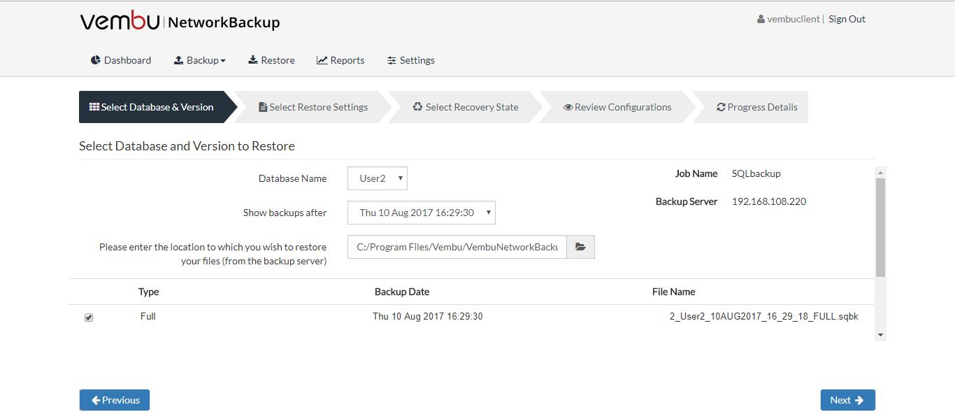 Backup and Restore for MS SQL Server 2016