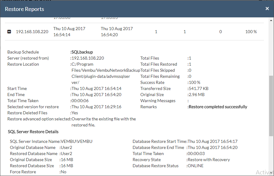 Backup and Restore for MS SQL Server 2016