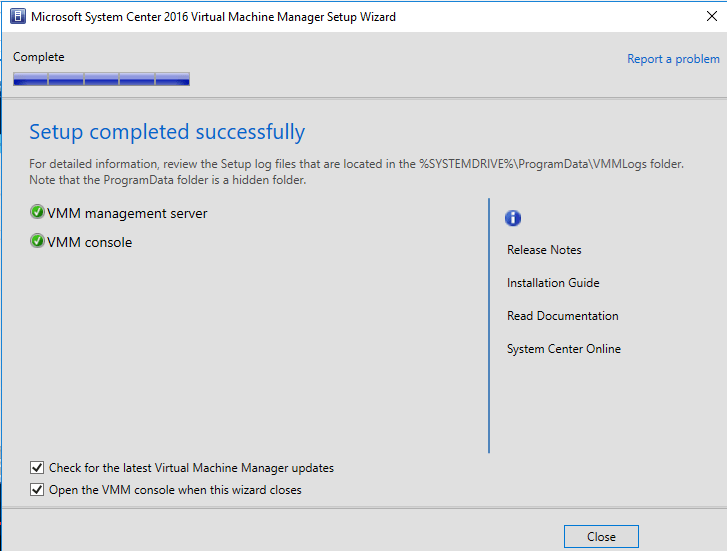 Virtual Machine Manager 2016 installation