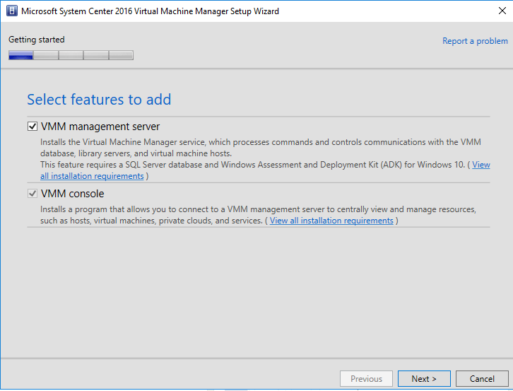 Virtual Machine Manager 2016 installation