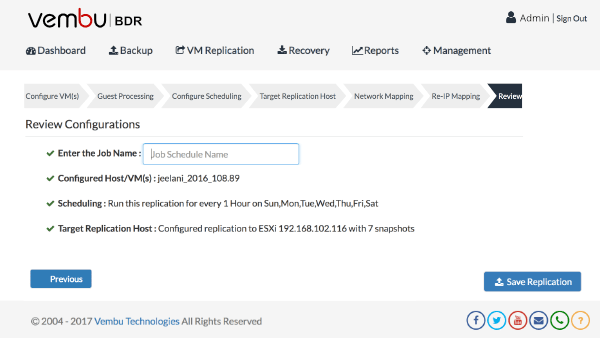 检查配置并为复制作业提供名称