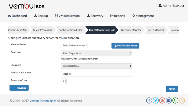 为复制提供容灾服务器的详细信息