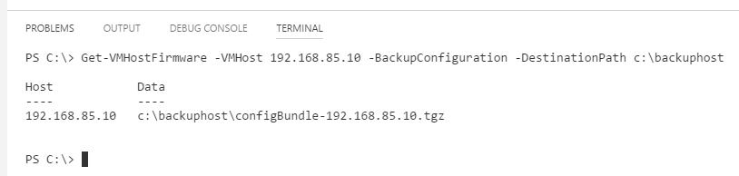 The VMware ESXi host backup completes successfully