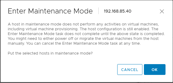 Entering maintenance mode in the vSphere client