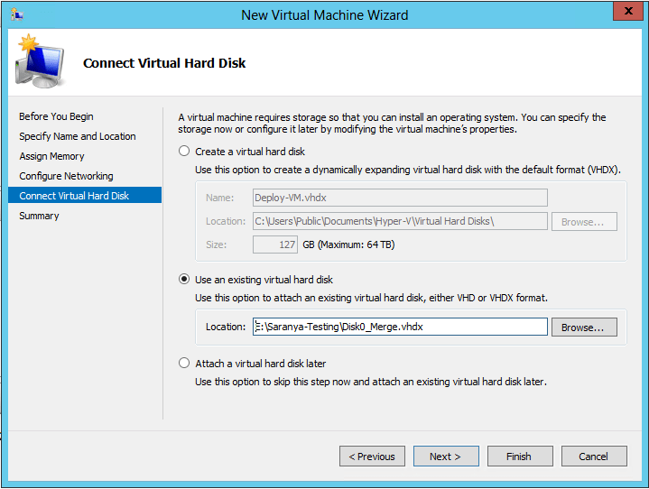 existing virtual hard disk