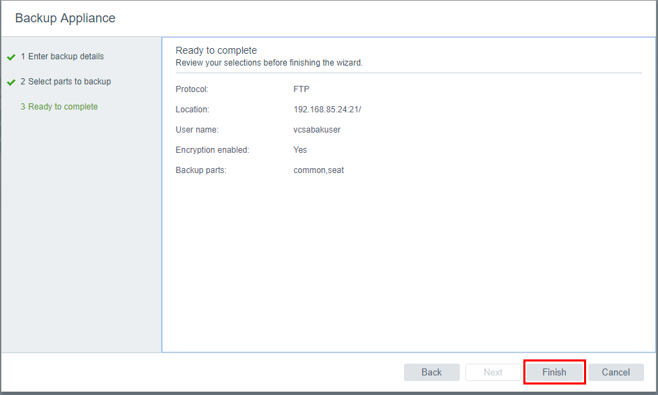 VCSA 6.5 backup operation