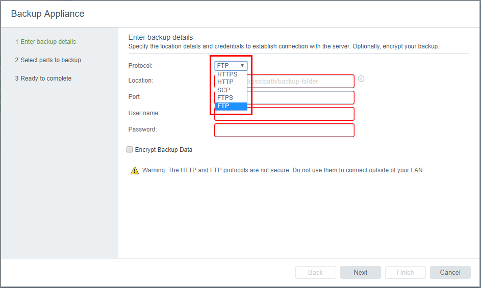 Configuring the backup location