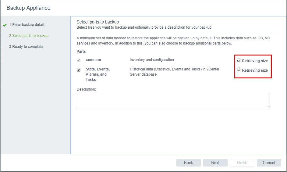 Calculating the backup data size