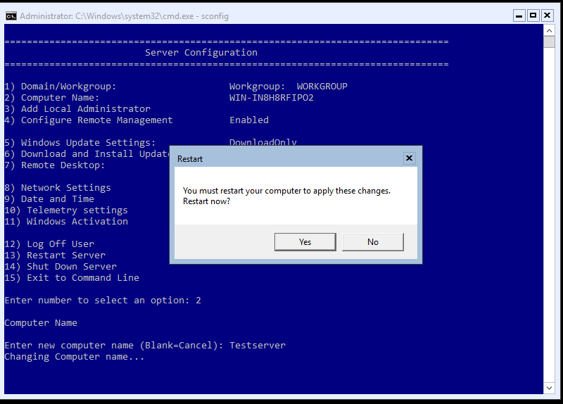 Windows Server 2016 Core Installation