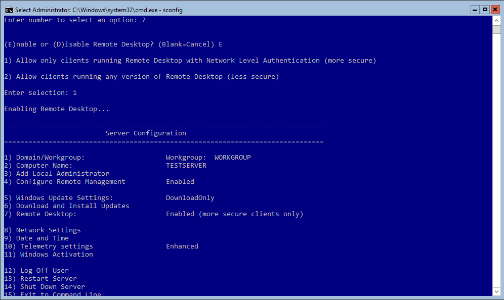 Windows Server 2016 Core Installation