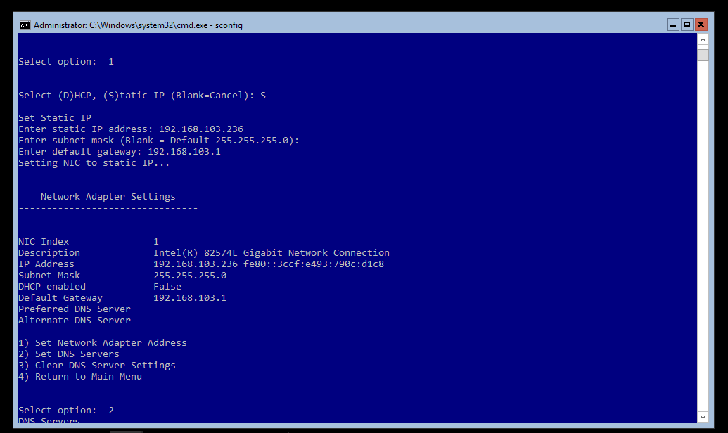 Windows Server 2016 Core Installation