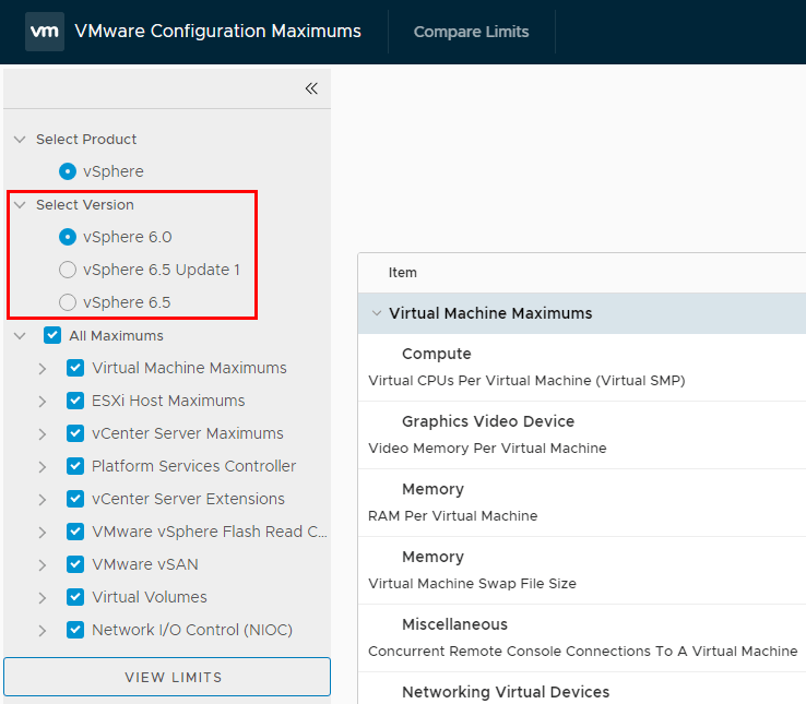 VMware-Configuration-Maximums-site