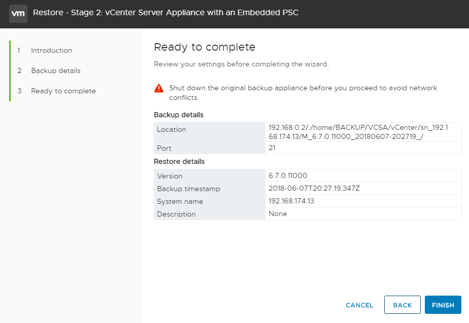 vmware-vcsa-6-7-appliance-restore