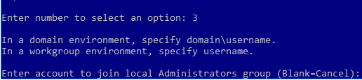 Administrators group using Sconfig