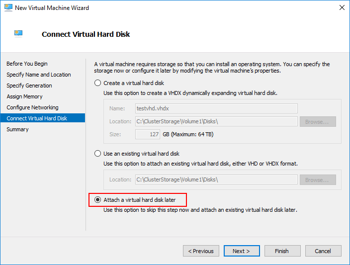 When you create a new virtual machine you can choose to attach a virtual hard disk later