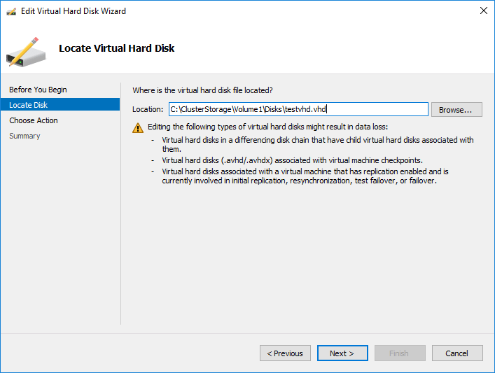 Choosing the source VHD disk path