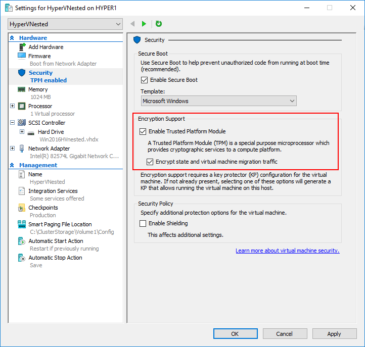 Security Features in Windows Server 2016 Hyper-V