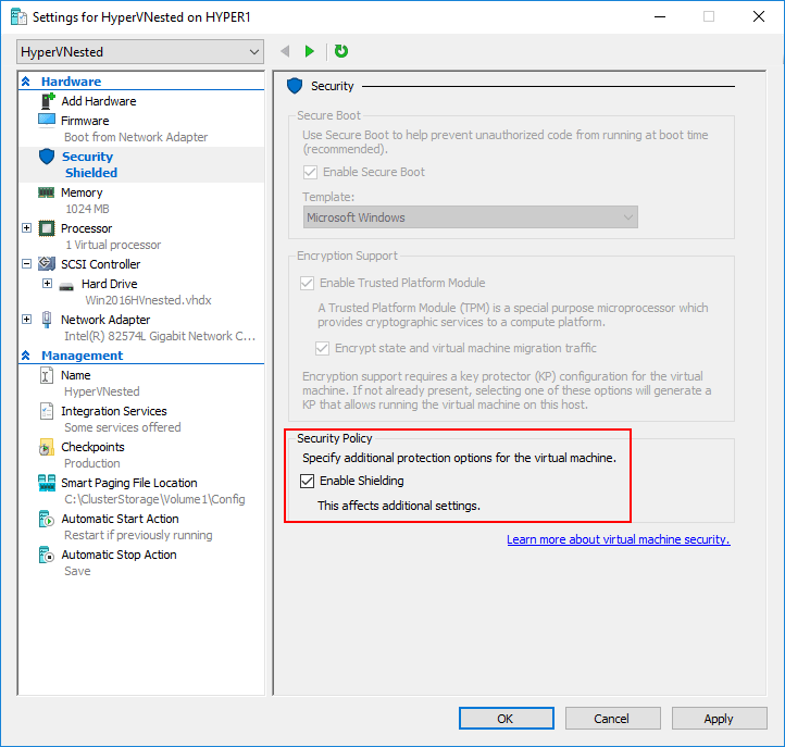 Security Features in Windows Server 2016 Hyper-V