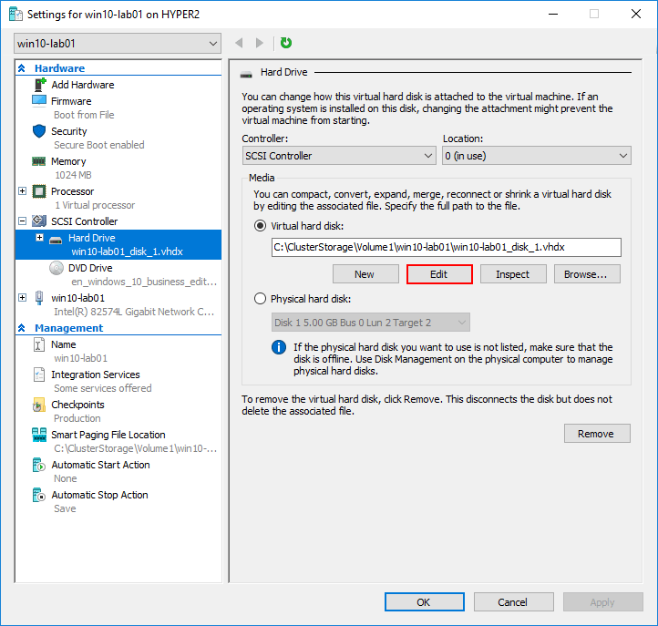 Hyper v convert VHD to VHDX.