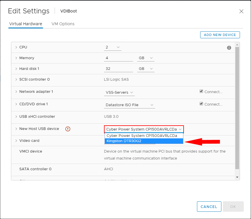 How to configure USB passthrough to an ESXi virtual machine