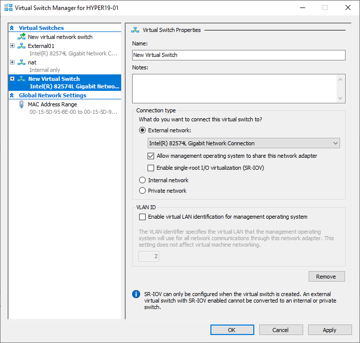 physical network adapter to a Hyper-V External Switch