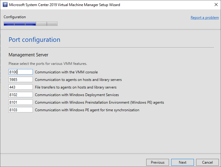 Configure port information for SCVMM connections