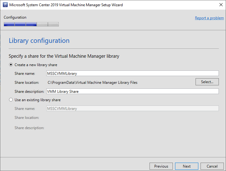 Configuring the SCVMM library share