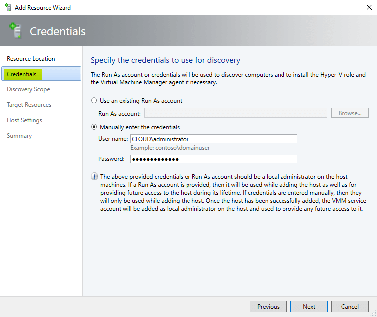 Adding a Hyper-V Cluster to System Center Virtual Machine Manager