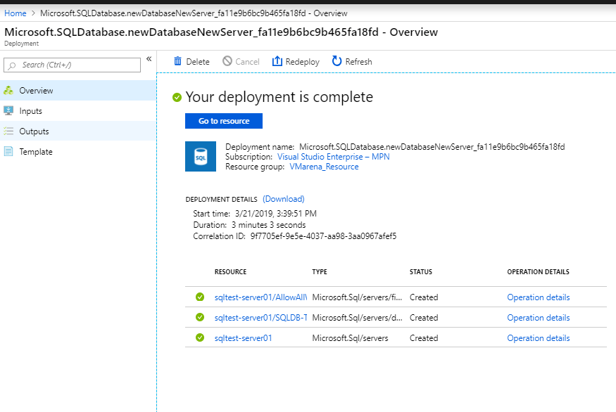 Creating Azure SQL Database