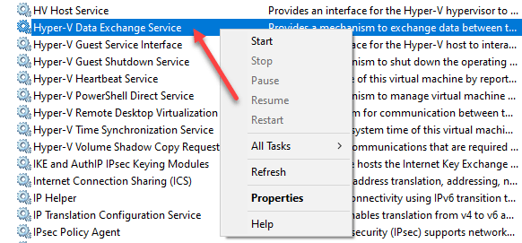 Usando o Console de Serviços do Windows para gerenciar o Hyper-V Integration Services