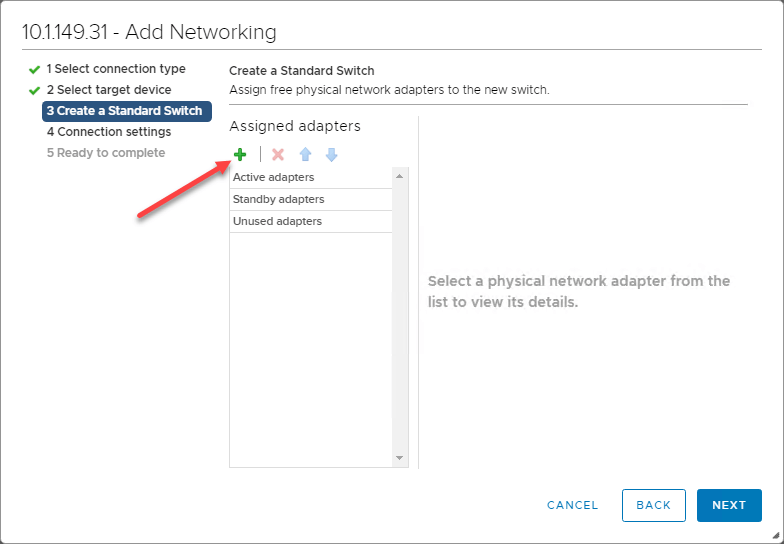 Adding a physical network adapter to the new VSS