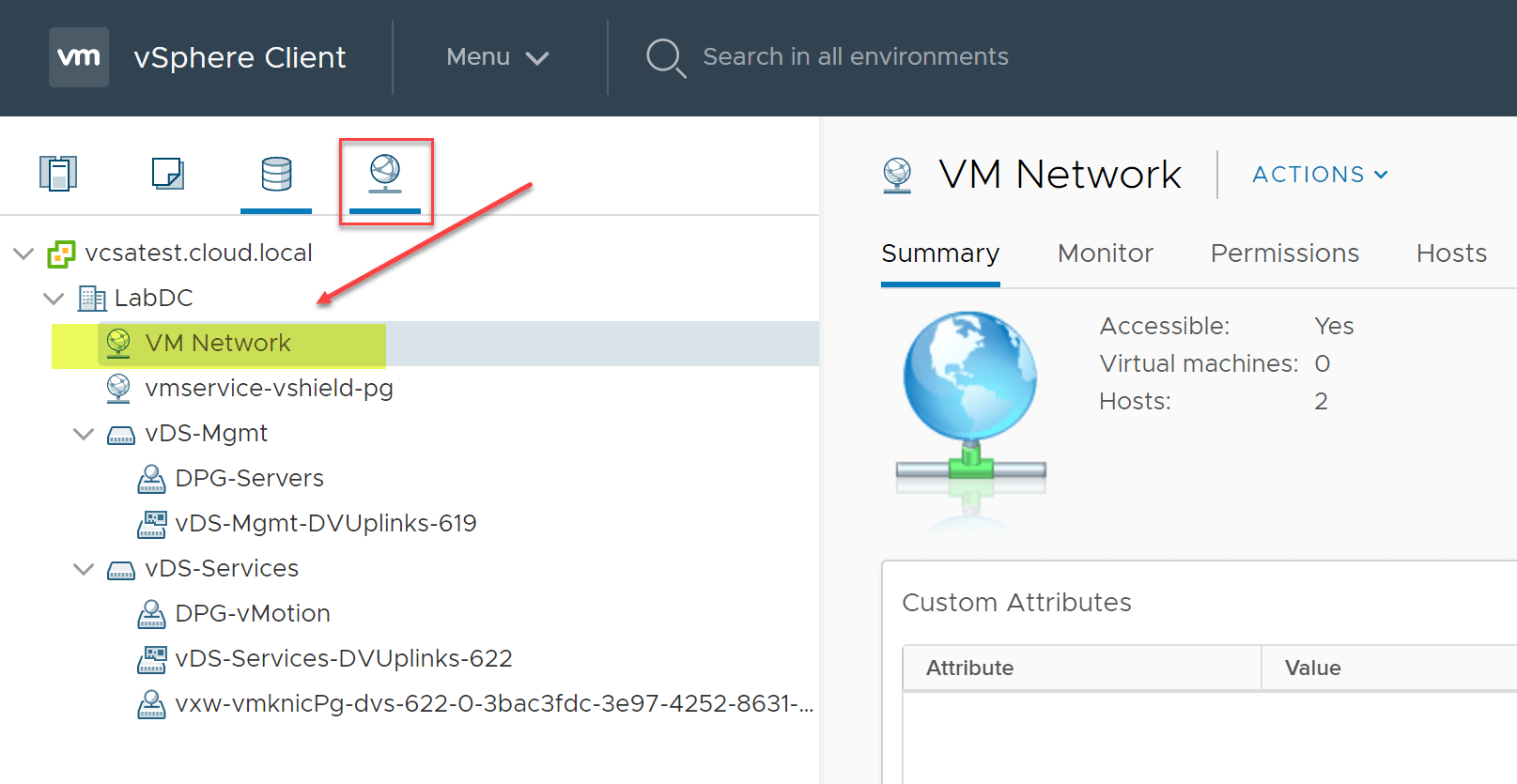 vSphere Standard Switches under the Networking section of the vSphere Client